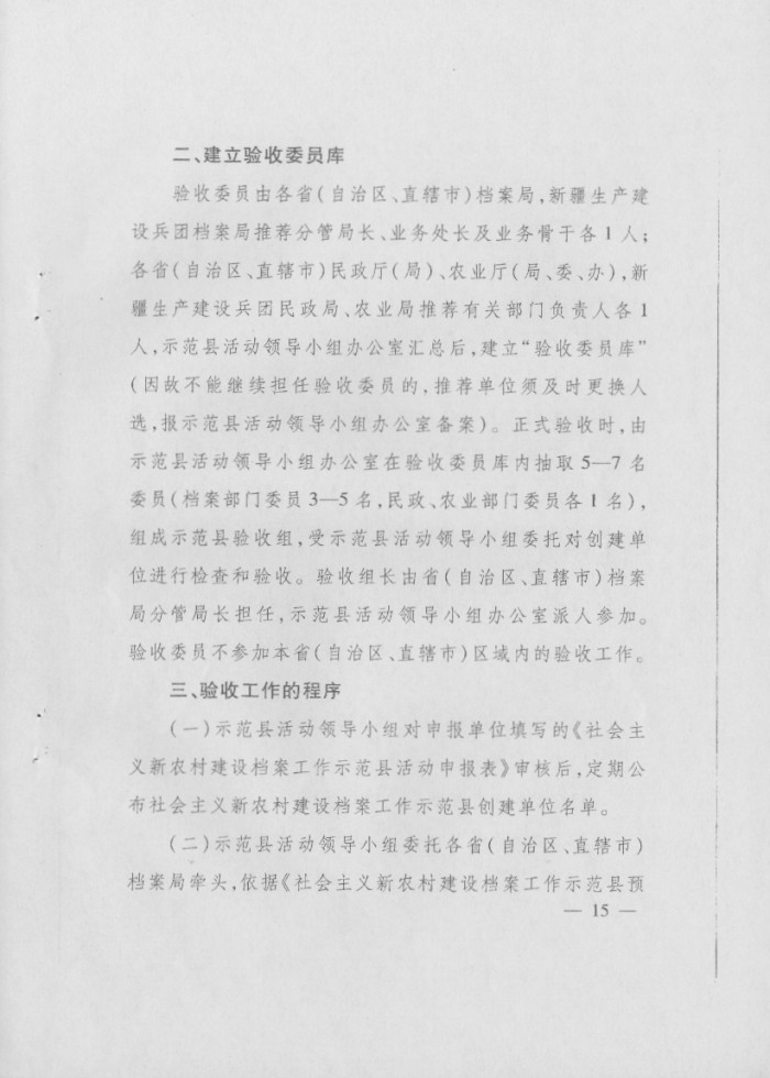 關(guān)于印發(fā)《社會(huì)主義新農(nóng)村建設(shè)檔案工作示范縣預(yù)驗(yàn)收方案》和《社會(huì)主義新農(nóng)村建設(shè)檔案工作示范縣驗(yàn)收方案》的通知