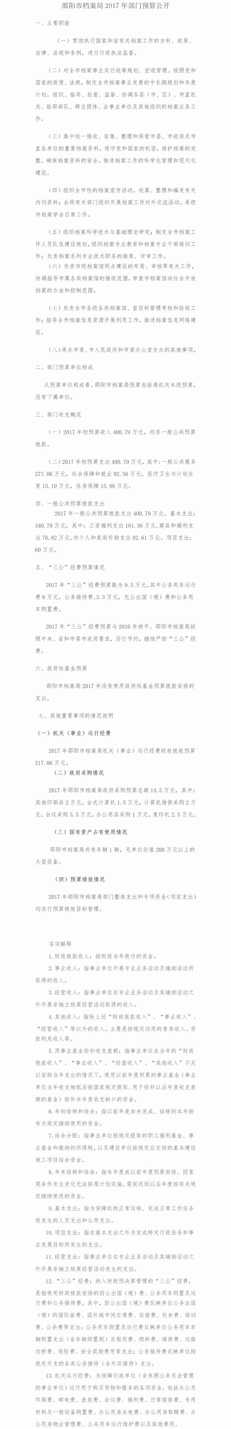 邵陽市檔案局2017年部門預(yù)算公開