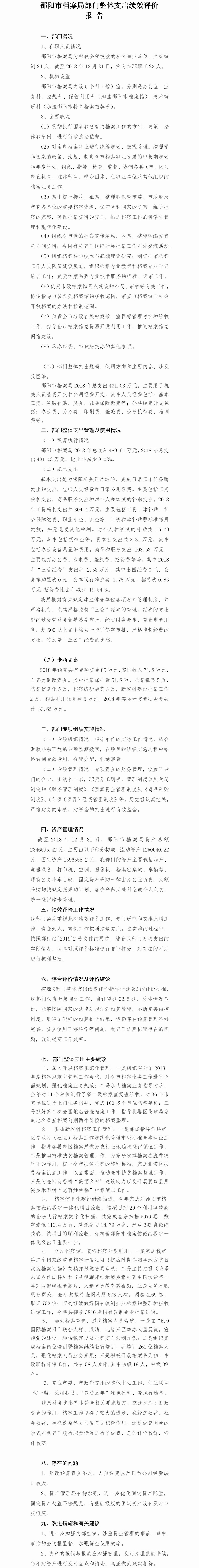 邵陽市檔案局部門整體支出績效評(píng)價(jià)報(bào)告